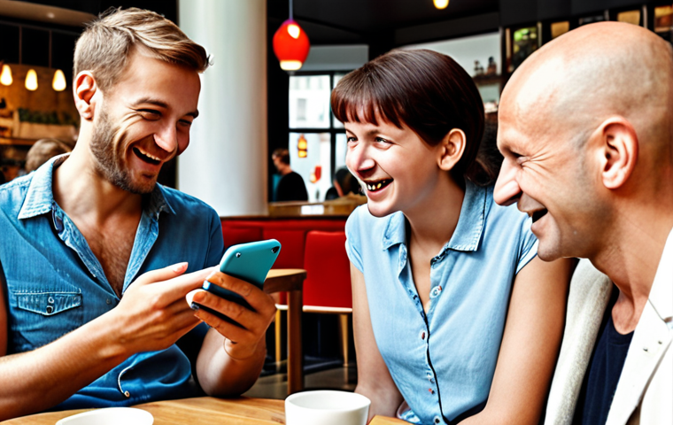 **Target Audience Analysis:** A diverse group of German individuals (various ages, backgrounds) enthusiastically interacting with a modern mobile app interface on their smartphones. Focus on expressions of satisfaction and engagement. Background: A bustling Berlin cafe.