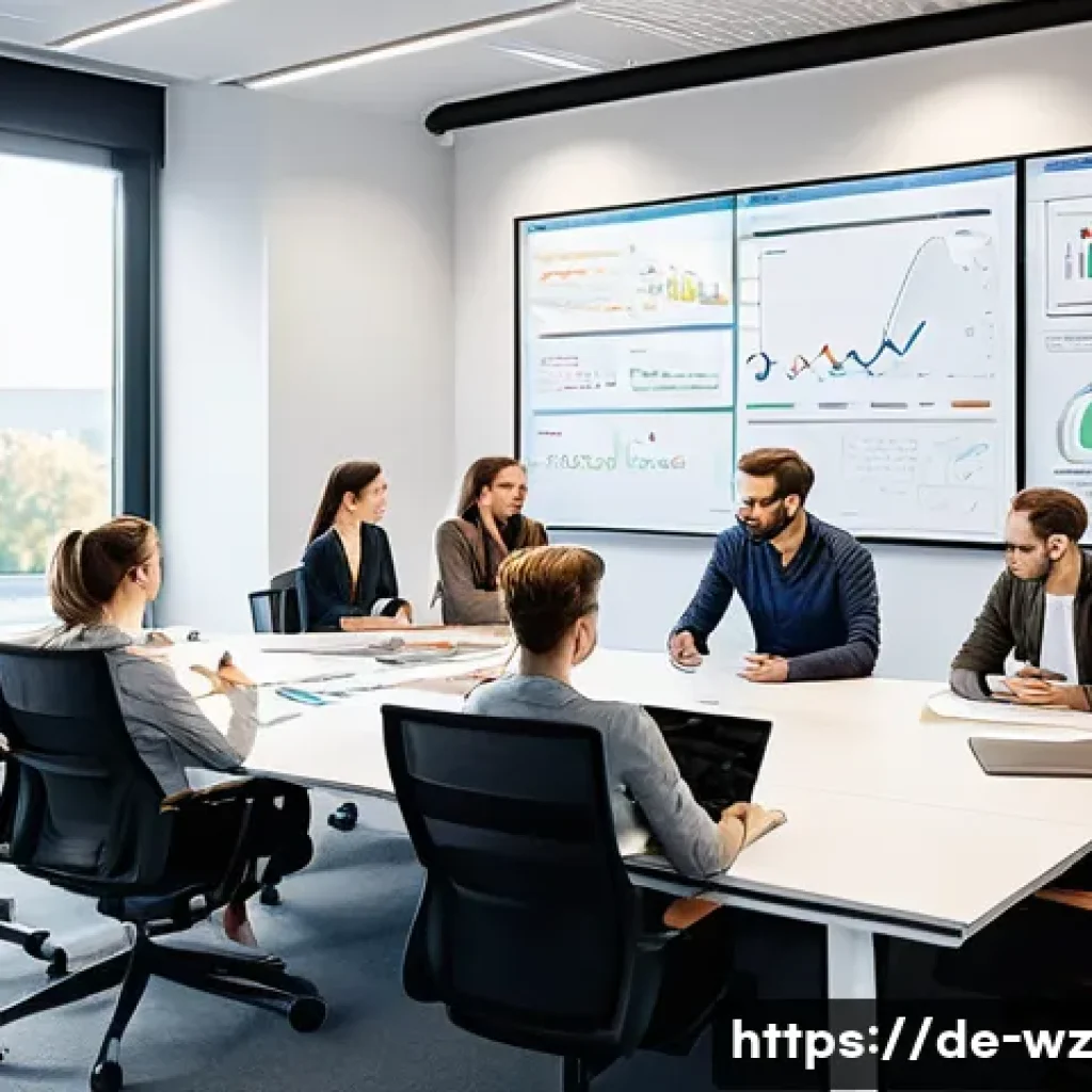 MVP 테스트에 대한 고객의 기대치 - A modern office scene featuring a diverse German startup team collaboratively working on a minimal v...