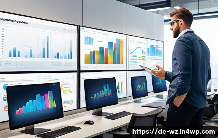 MVP 테스트의 결과 분석 및 보고 - A modern office scene showing a diverse team of professionals analyzing MVP test results on multiple...